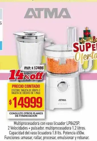 Atma multiprocesadora con vaso licuador lp8425p
