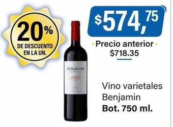 Supermercados Damesco Vino varietales benjamin 20% de descuento en la un. oferta