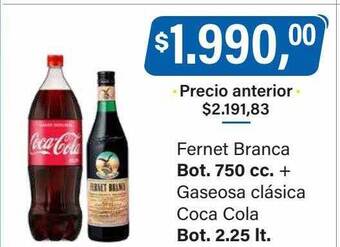 Supermercados Damesco Fernet branca + gaseosa clásica coca cola oferta