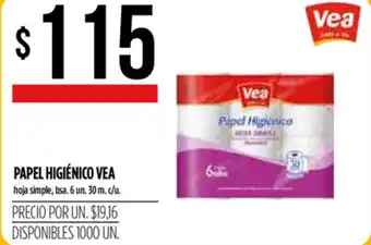 Supermercados Vea Vea Papel Higiénico 6 un. 30 m. c/u. oferta