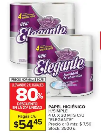 Carrefour Market Elegante Papel Higiénico H/Simple 4 u. x 30 mts c/u oferta