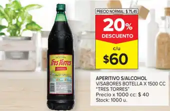 Tres Torres Aperitivo S/Alcohol V/Sabores Bottella 1500 cc