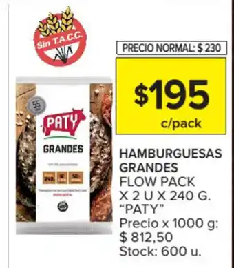 Carrefour Market Paty Hamburguesas Grandes Flow Pack 2 u 240 g. oferta