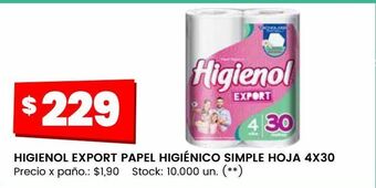 Changomas Higienol export papel higiénico simple hoja 4x30 oferta