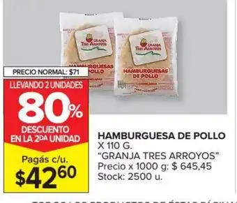 Carrefour Market Granja Tres Arroyos Hamburguesa De Pollo x110g oferta