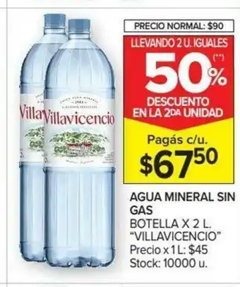 Carrefour Villavicencio Agua Mineral Sin Gas x2 L oferta