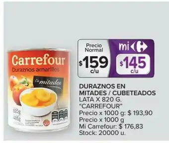 Carrefour Carrefour Duraznos Mitades / Cubeteados x820g oferta