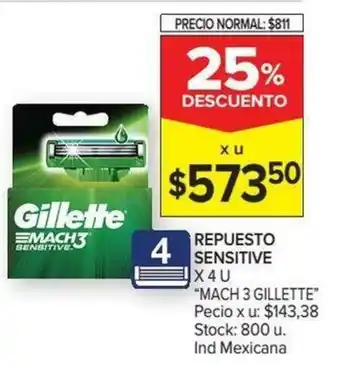 Carrefour Mach 3 Gillette Repuesto Sensitive x4u oferta