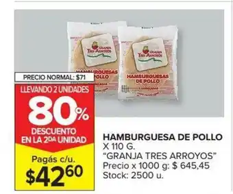 Carrefour Granja Tres Arroyos Hamburguesa De Pollo x110g oferta