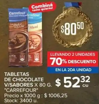 Carrefour Carrefour Tabletas de Chocolate V/Sabores 80g oferta