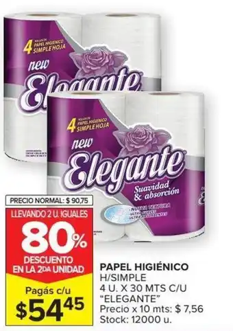 Carrefour Elegante Papel Higiénico H/Simple 4u x 30mts c/u oferta