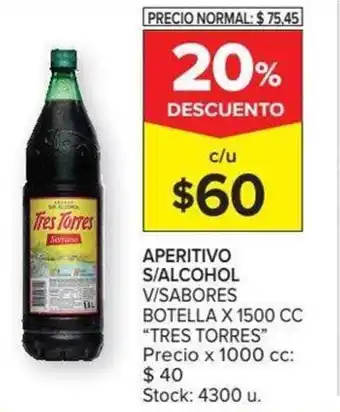 Carrefour Tres Torres Aperitivo S/Alcohol 1500 cc oferta