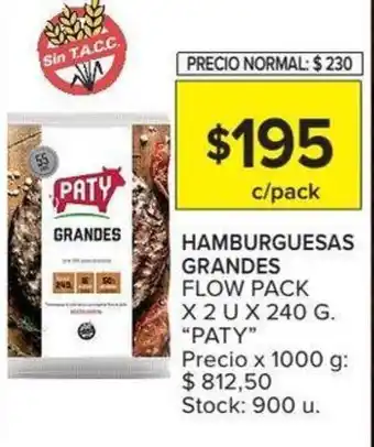 Carrefour Paty Hamburguesas Grandes Flow Pac 2u 240g oferta