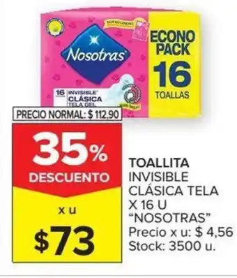 Carrefour Nosotras Toallita Invisible Clásica Tela 16u oferta