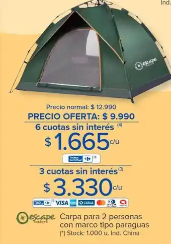 Carrefour Carpa para 2 personas con marco tipo paraguas escape oferta
