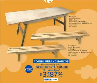 Carrefour Mesa pino patas rebatibles 0.70 x 2 m banco pino patas rebatibles 0.35 x 2 m oferta