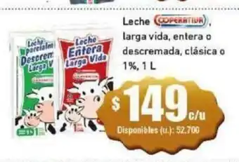 Cooperativa Obrera Leche Larga Vida, Entera o Descremada oferta