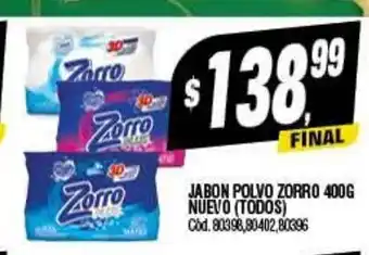 Supermercados Yaguar Jabon Polvo Zorro 400g Nuevo oferta