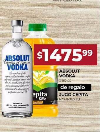 Supermercados Tadicor Absolut Vodka De Regalo Jugo Cepita x 750cc oferta