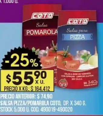 Coto Salsa Pizza/Pomarola Coto, DP x 340g oferta