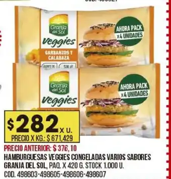 Hamburguesas Veggies Congelados Varios Sabores Granja Del Sol x 420g
