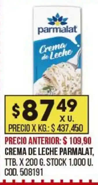 Coto Crema De Leche Parmalat x 200g oferta