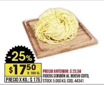 Coto Fideos Cordón Al Huevo Cotto x 100g oferta