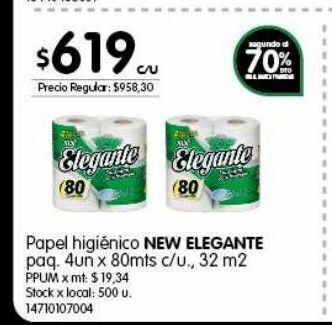 Jumbo Papel higiénico new elegante 80m x 4un oferta