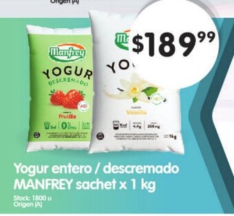 Supermercados Buenos Días Yogur Entero / Descramado Manfrey Sachet x 1kg oferta