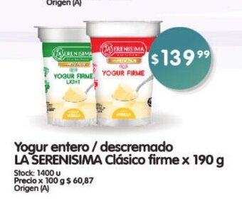 Supermercados Buenos Días Yogur Entero / Descramado La Serenisima Clásico Firme x 190g oferta