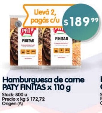 Supermercados Buenos Días Hamburguesa De Carne Paty Finitas x 110g oferta