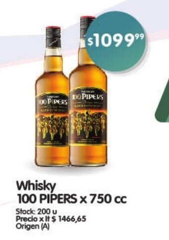 Supermercados Buenos Días Whisky 100 Pipers x 750cc oferta