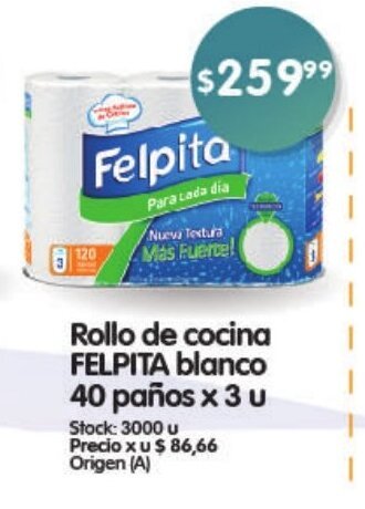 Supermercados Buenos Días Rollo de Cocina Felpita Blanco 40 Paños x 3u oferta