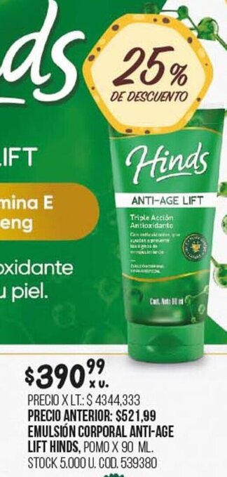 Coto Emulsión Corporal Anti-Age Lift Hinds oferta