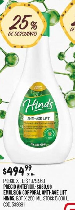 Coto Emulsión Corporal Anti-Age Lift Hinds oferta