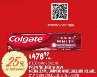 Coto Crema Dental Luminous White Brilliant Colgate oferta