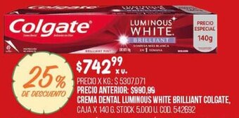 Coto Crema Dental Luminous White Brilliant Colgate oferta