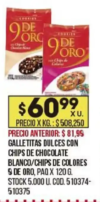 Coto Galletitas Dulces con Chips De Chocolate Blanco/Chips De Colores 9 De Oro x 120g oferta