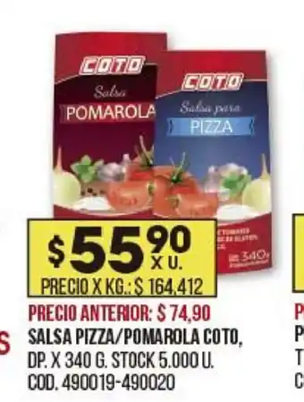 Coto Salsa Pizza/Pomarola Coto x 340g oferta