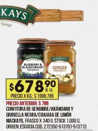 Coto Confitura De gengibre/Arándano Y Grosella Negra/Cuajada De Limón Mackays x 340g oferta