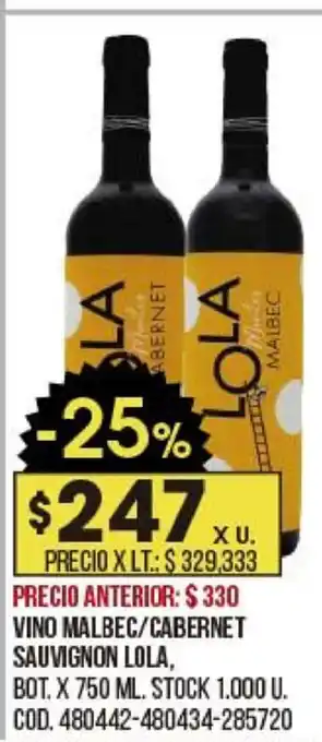 Coto Vino Malbec/Cabernet Sauvignon Lola x 750ml oferta