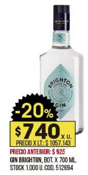 Coto Gin Brighton x 700ml oferta