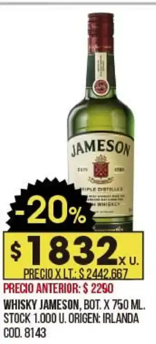 Coto Whisky Jameson x 750ml oferta