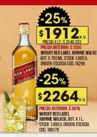 Coto Red Label Whisky Johnnie Walker x750ml oferta
