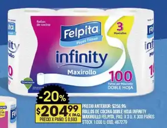 Coto Infinity Maxirollo Rollos De Cocina Doble Hoja Felpita x3u x300 paños oferta