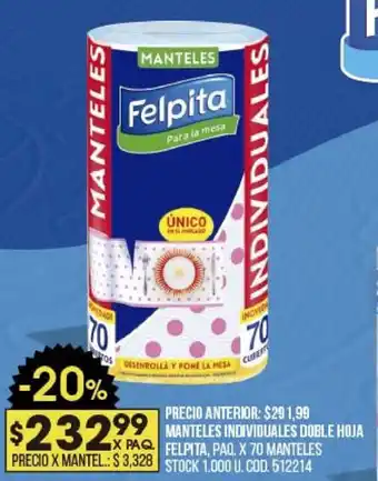 Coto Felpita Manteles Individuales Doble Hoja x70 manteles oferta