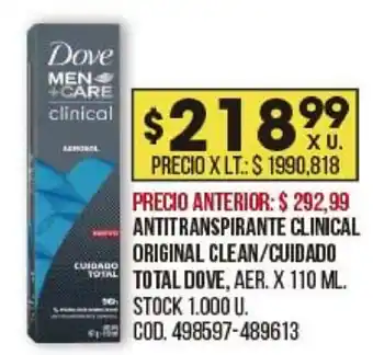 Coto Dove Antitranspirante Clinical Original Clean/Cuidado Total x110ml oferta