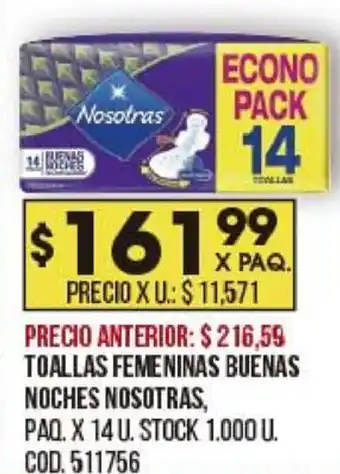 Coto Nosotras Toallas Femeninas Buenas Noches x14u oferta