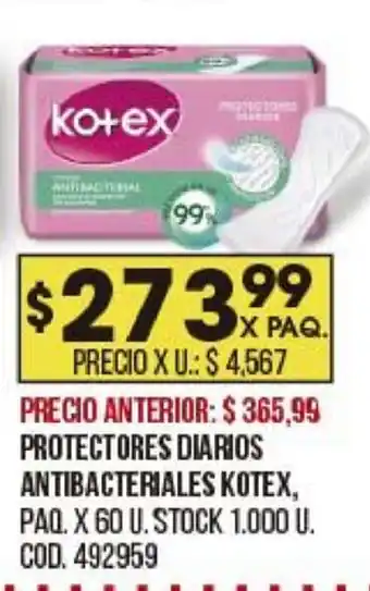 Coto Kotex Protectores Diarios Antibacteriales x60u oferta