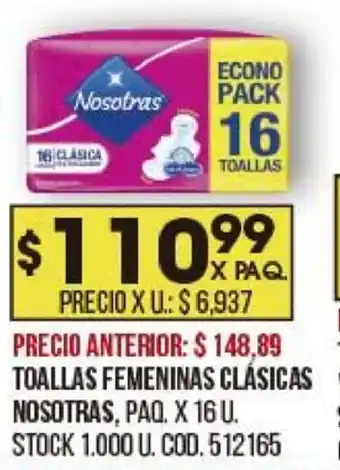 Coto Nosotras Toallas Femeninas Clásicas x16u oferta